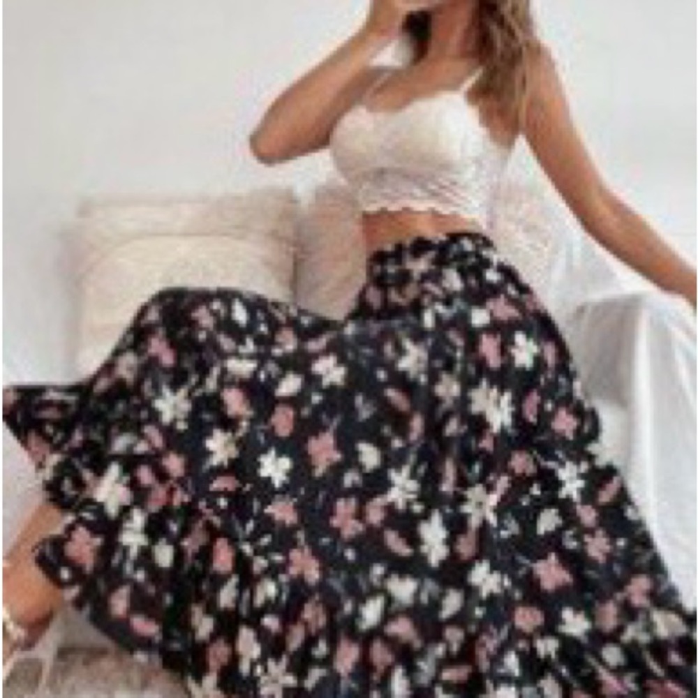 Floral Black and Pink Women's Skirt